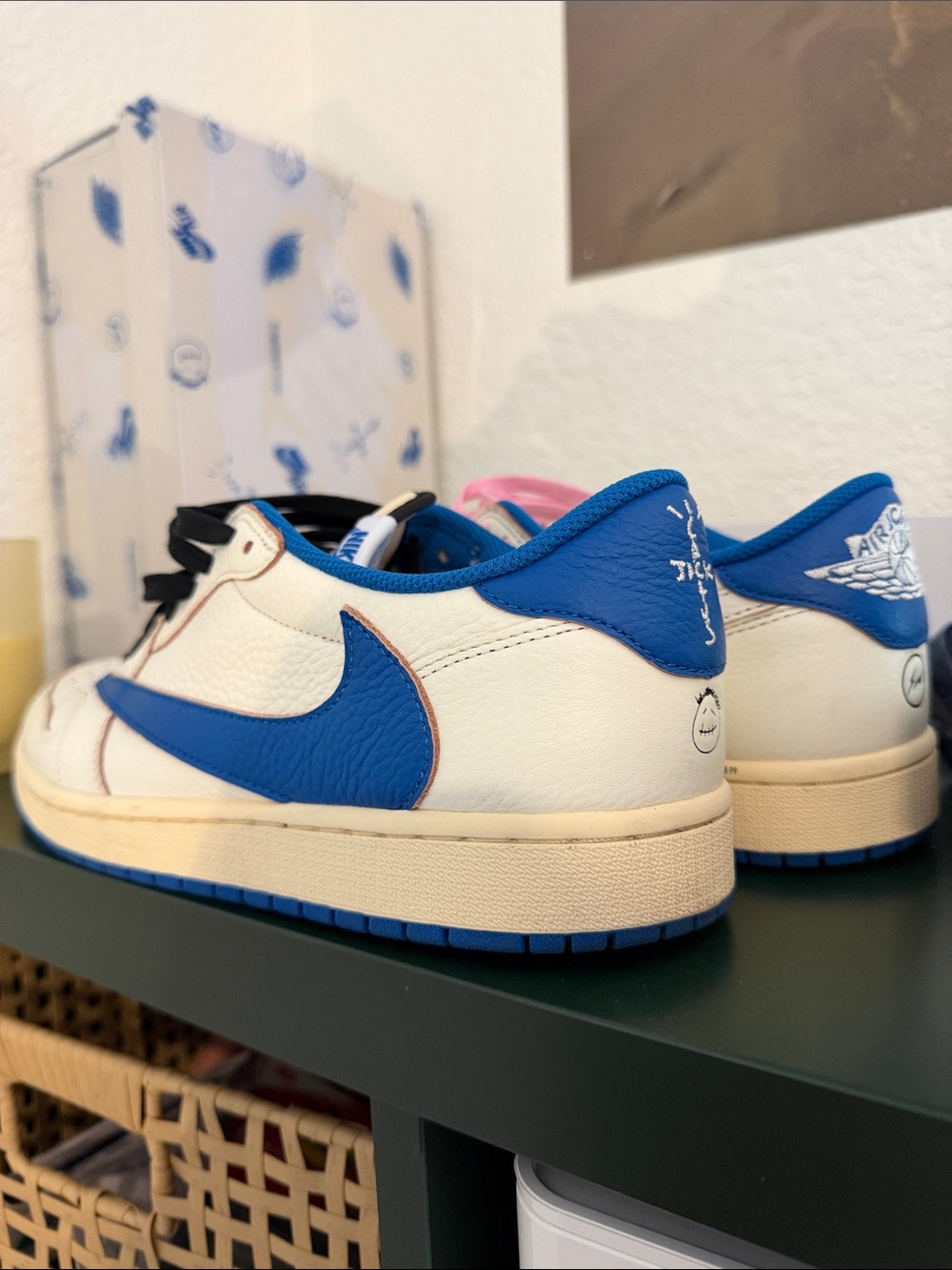 Nike Low-Top Leather Sneakers in White & Blue